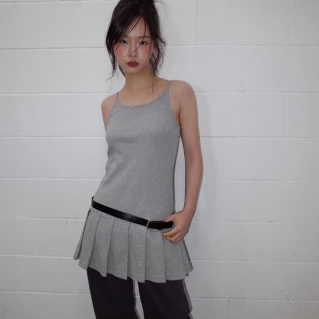 온스카 플리츠 미니 원피스 pleats mini one piece 그레이