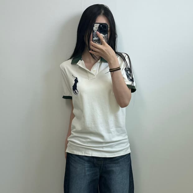 폴로 랄프로렌 빅포니 화이트 피케 링거 반팔 카라 티셔츠
