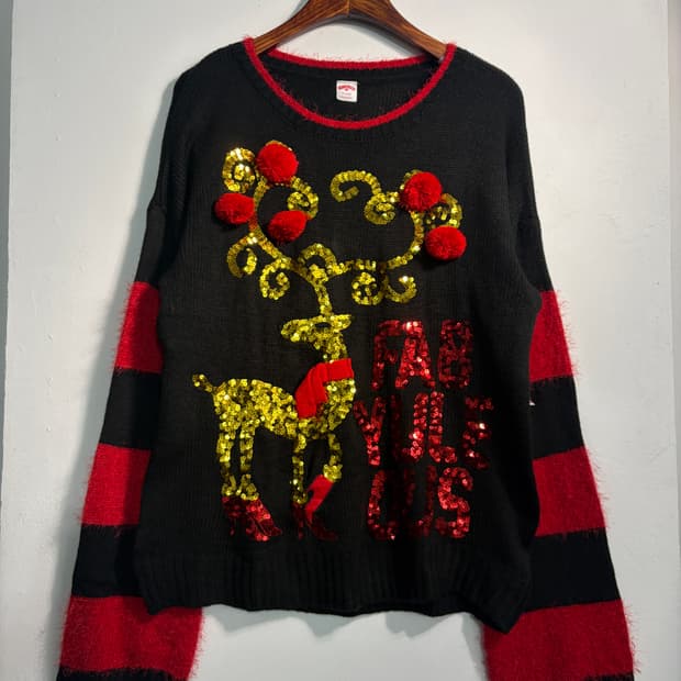 (새상품) U.S.A. 크리스마스 어글리니트 방울&스팽글 어글리스웨터