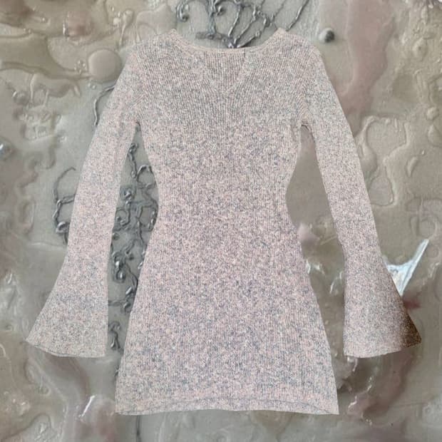 빈티지 핑크 니트 플레어 미니 원피스 딸기 오레오 고스 펑크 갸루