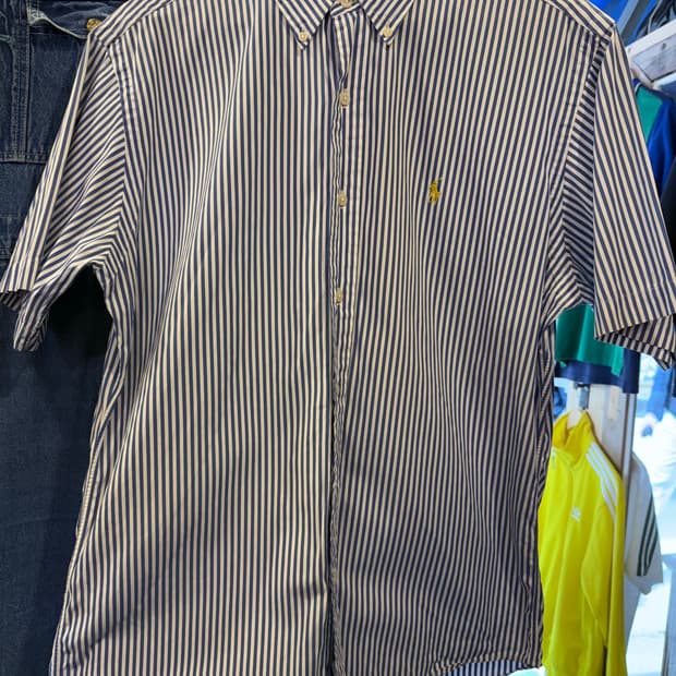 폴로 랄프로렌 옐로우포니 블루 스트라이프 반팔셔츠