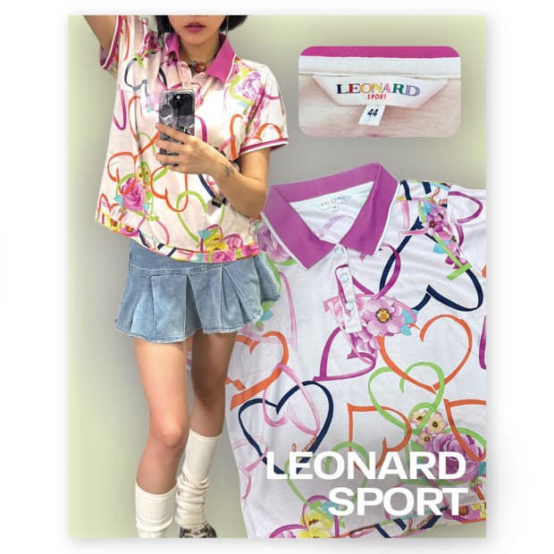 [LEONARD SPORT] 핑크 플로럴 히트 패턴 그래픽 반팔