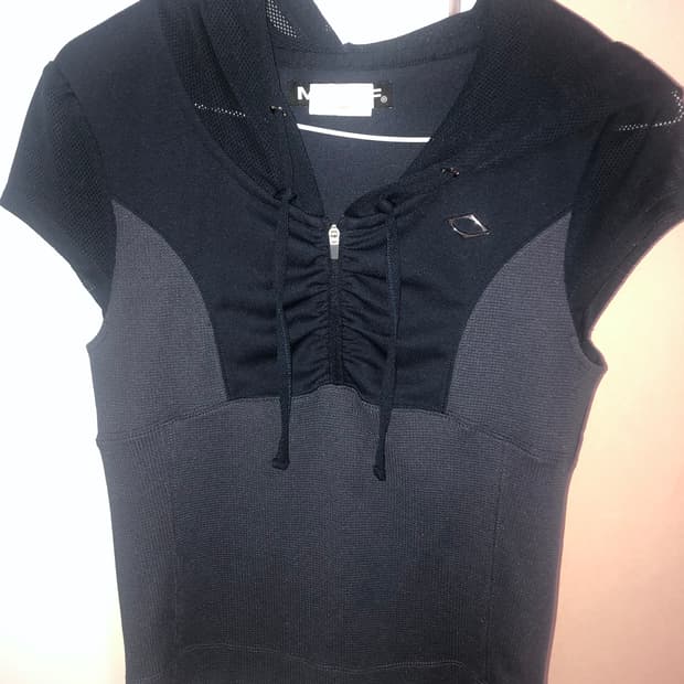 (W) 미스치프 후드 트랙 하프 집업 네이비