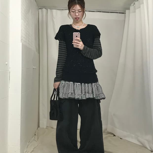 빈티지 블랙 너드 데일리 니혼진 코디 세트