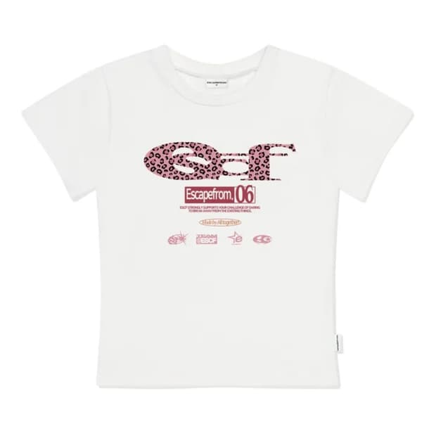 이스케이프프롬 ESCF 핑크 레오파드 호피 로고 슬림핏 반팔티