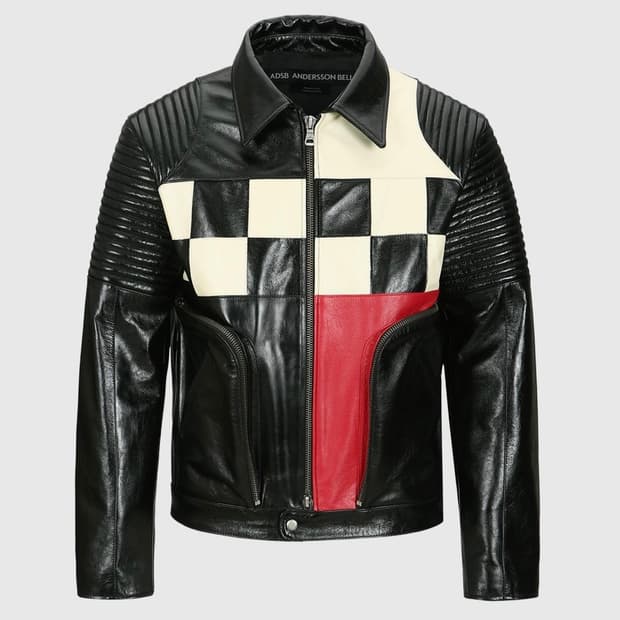 앤더슨벨 체커보드 레더 바이커 자켓 L