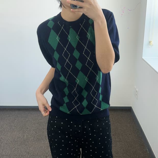 Burberry 버버리 아가일 네이비 반팔 니트