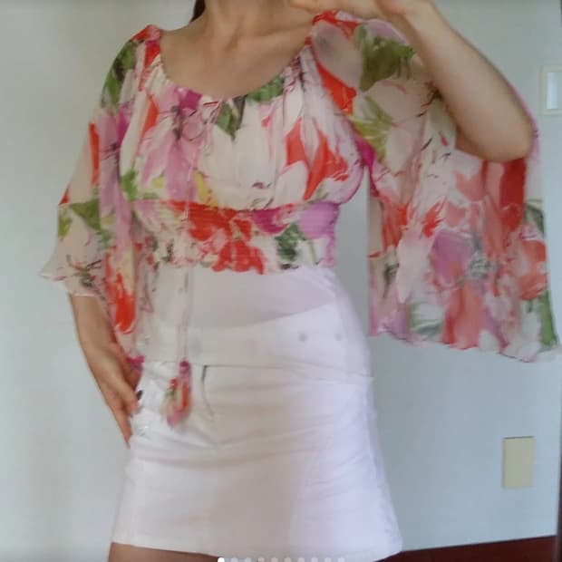 오브제 100% 실크 크롭 블라우스 