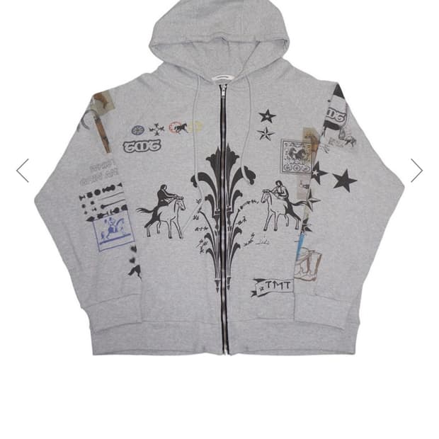 PRINTED WAFFLE ZIP-UP HOODIE (GREY)