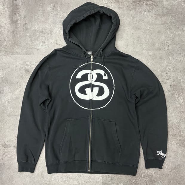 00s stussy 스투시 블랙 써클 후드 집업