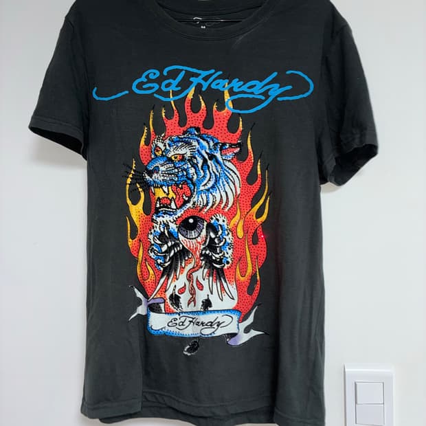 Ed Hardy 호랑이 불꽃 큐빅 티셔츠