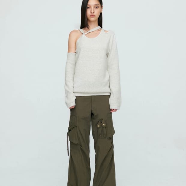 나체 ONE SHOULDER BRAID KNIT CREAM