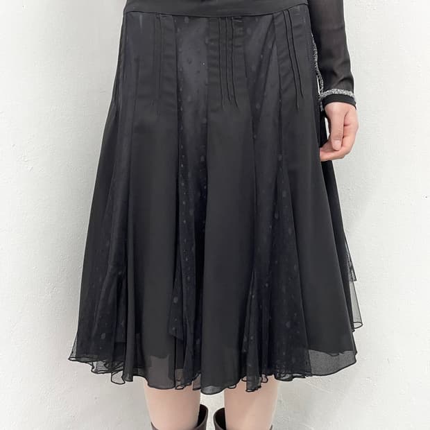 블랙 시어 도트 레이스 스커트