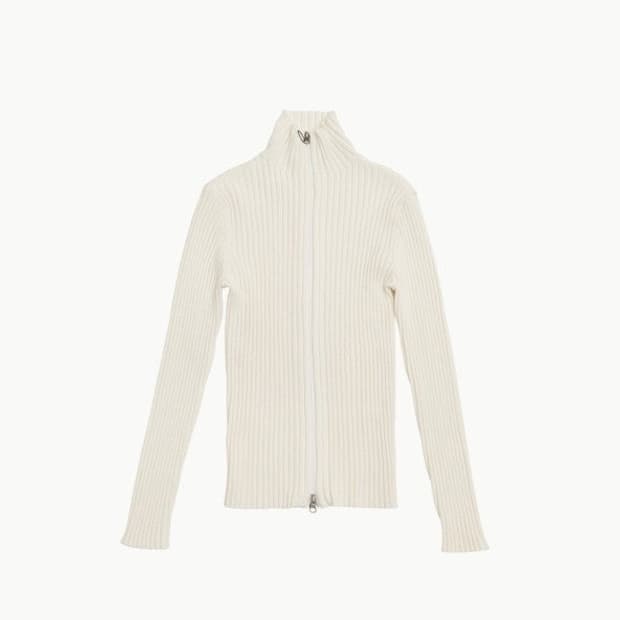 아모멘토 리브드 하이넥 가디건 아이보리