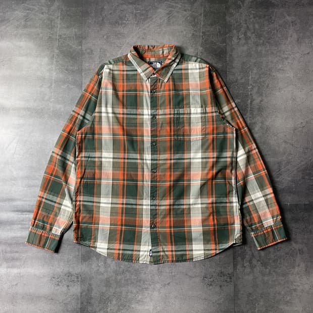 THE NORTH FACE 노스페이스 빈티지 그린 체크 코튼셔츠