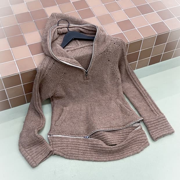brown wool zipper knit hoody