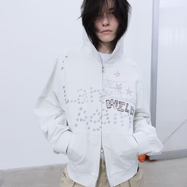 PRINTED HOOD ZIP-UP (LIGHT BEIGE)