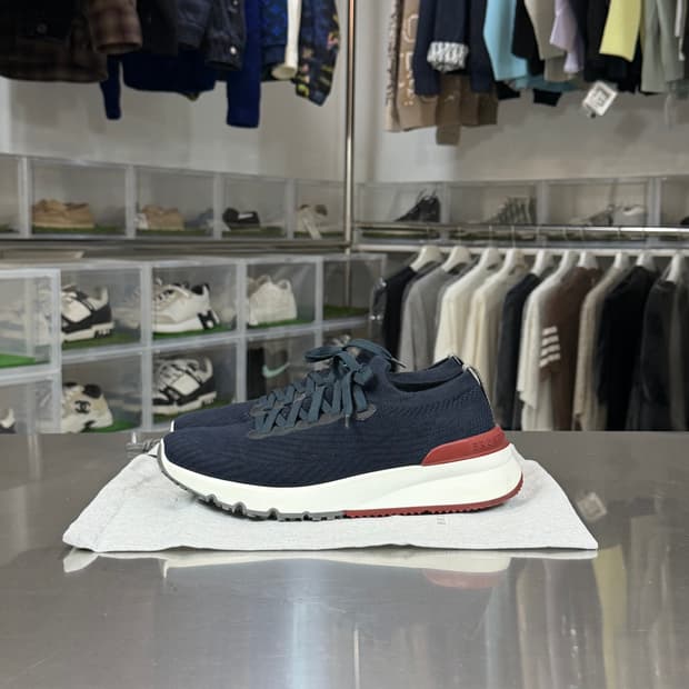 [리오브] 브루넬로 쿠치넬리 니트 폴리쉬드 카프스킨 러너 스니커즈