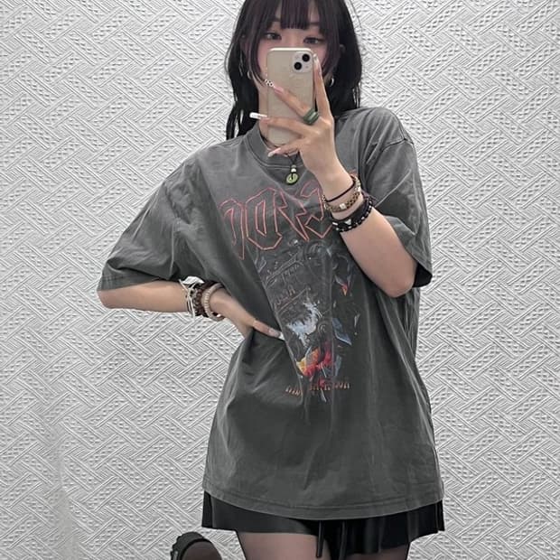에이씨디씨 빈티지 스트릿 락펑크 프린팅 반팔티 M C11293