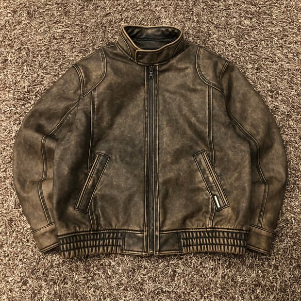 버커루 레더 워싱 봄버 블루종 자켓