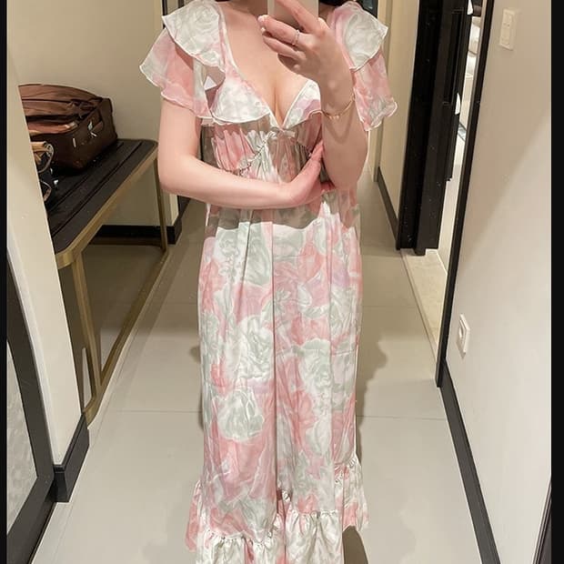 엘프 휴양지룩 롱원피스 55 66 핑크그린