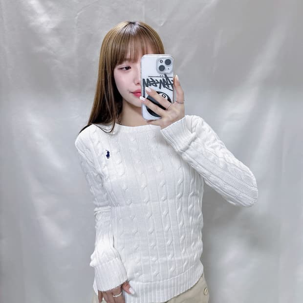 폴로 랄프로렌 화이트포니 꽈배기 니트 