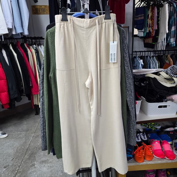 플라스틱아일랜드 아이보리 린넨 와이드팬츠 (1383)