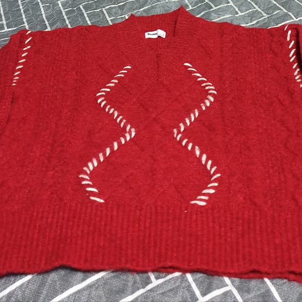 DOUBLE 브러쉬드 스티치 니트 레드 (M)