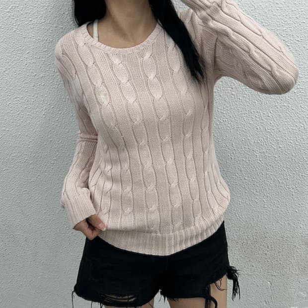 폴로 랄프로렌 화이트포니 딸기우유 꽈배기 니트
