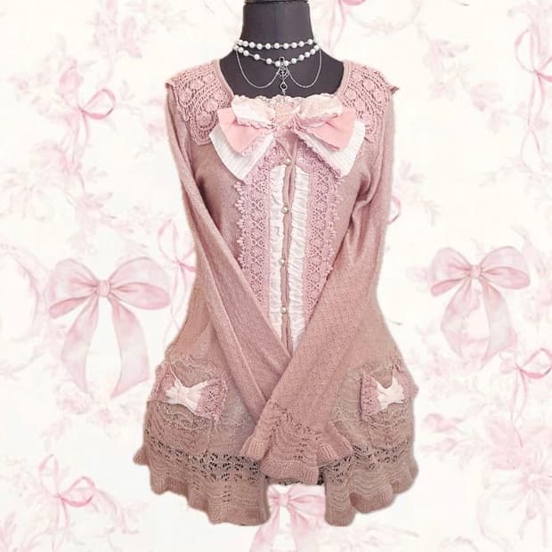 엑시즈팜 핑크 공주 리본 가디건 히메갸루 라떼갸루 일본빈티지 짜잔씨