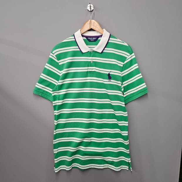 폴로 골프 스트라이프 반팔 카라티 그린