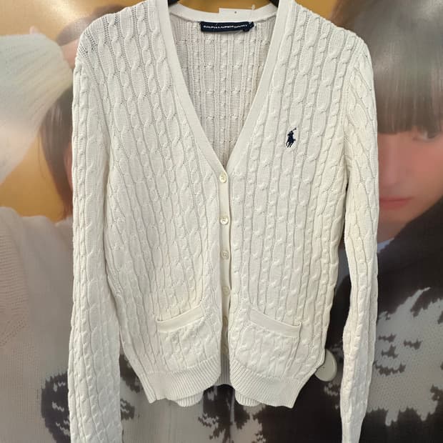 POLO 폴로 화이트 케이블니트 가디건