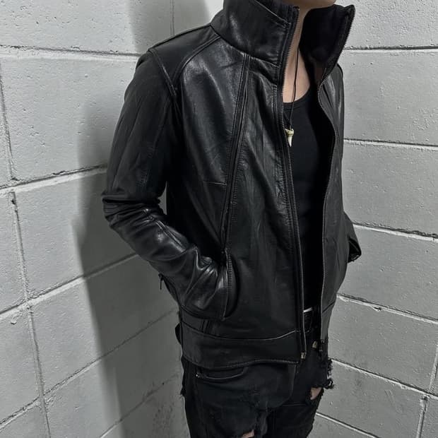 Goat skin leather asymmetry jacket