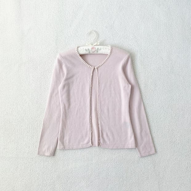 뮤트연핑크 앙고라 진주 후크 가디건