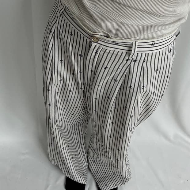 Chanel 21SS CC Logo Stripe Flare Pants