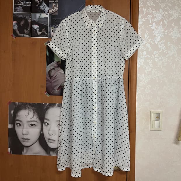 도트 반팔 셔츠 원피스