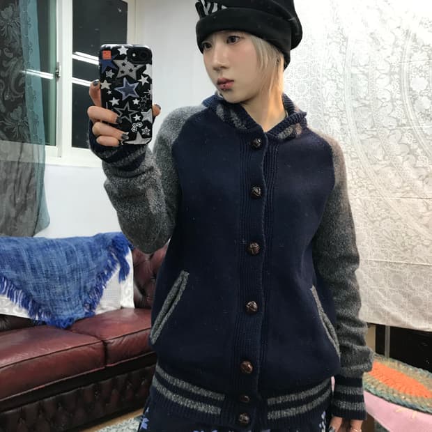 빈티지 나그랑 숄카라 니트 가디건