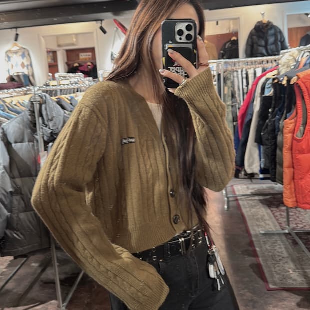 Sculptor 스컬프터 케이블 꽈배기 크롭 울 니트 가디건