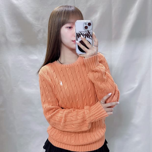 폴로 랄프로렌 화이트포니 피치 꽈배기 니트 