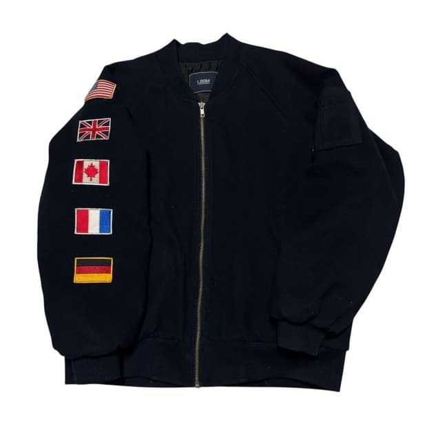 LBSM 국기 패치 블랙 바시티 자켓