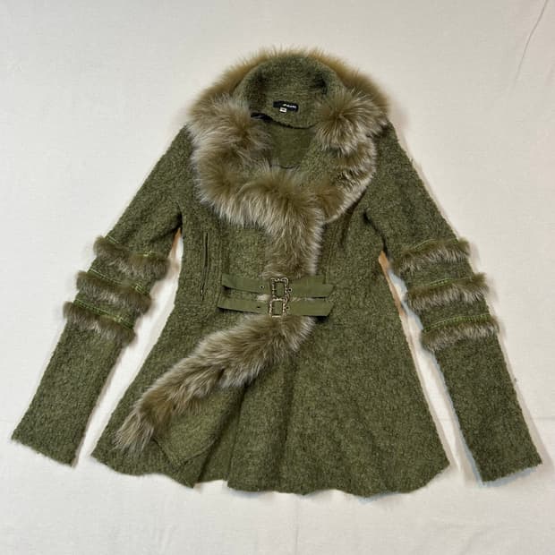 M) Y2K 페어리 그런지 퍼 트리밍 가디건 재킷