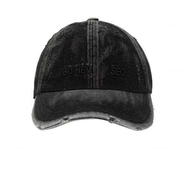 보헤미안서울 디스트레스드 데님 볼캡 워시드 블랙 모자 보헴서