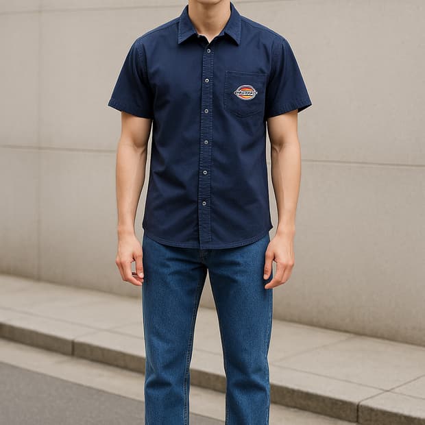 디키즈. 남자 빅로고 네이비 반팔 셔츠_M