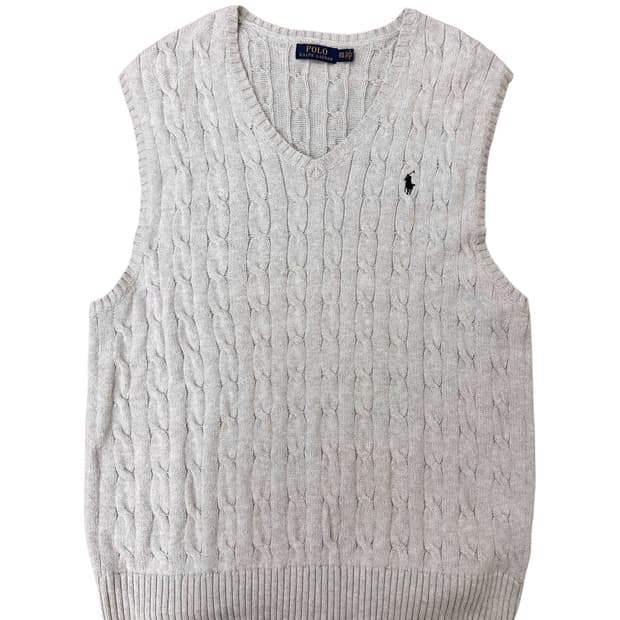 폴로 꽈배기 케이블 니트조끼 그레이 (2XL) 