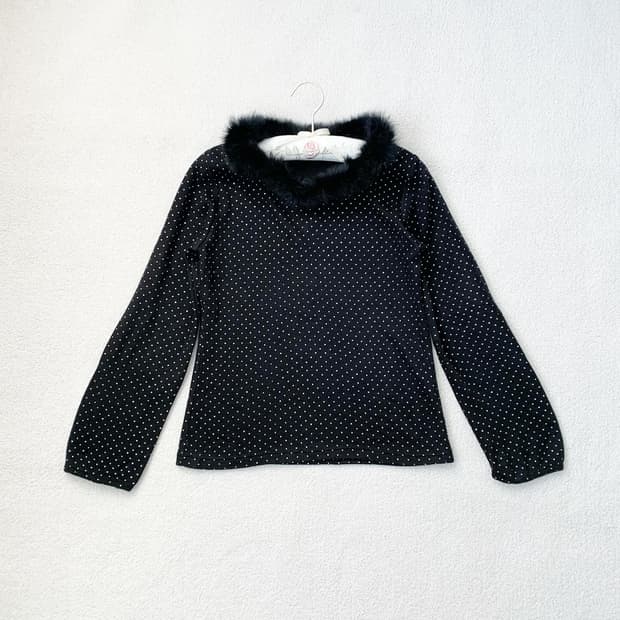 블랙 도트 퍼 롱슬리브