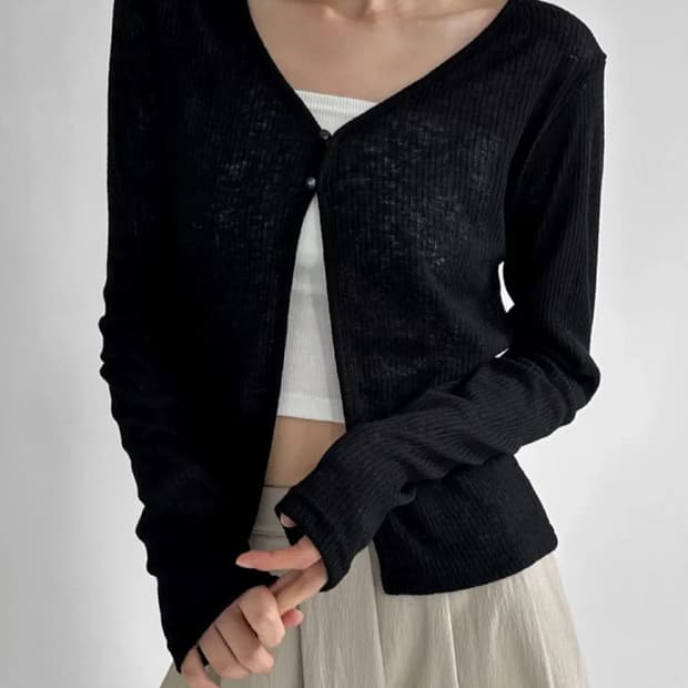 매니크 코모 투버튼 골지 니트 가디건