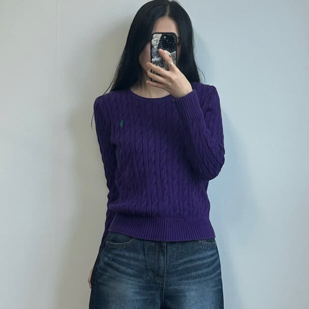 폴로 랄프로렌 신형 자수로고 퍼플 꽈배기 니트