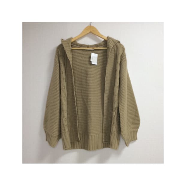 빈티지 니트 베이지 후드 가디건