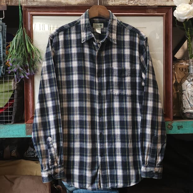 90s 엘엘빈 체크셔츠 플란넬 셔츠 헤비코튼 워크셔츠 그린 체크 m