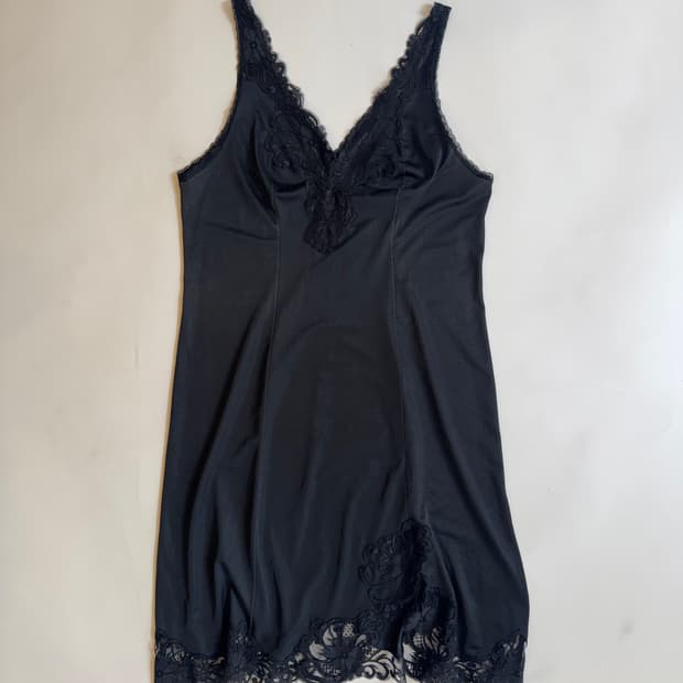 Black Lace-Trim Slip Dress